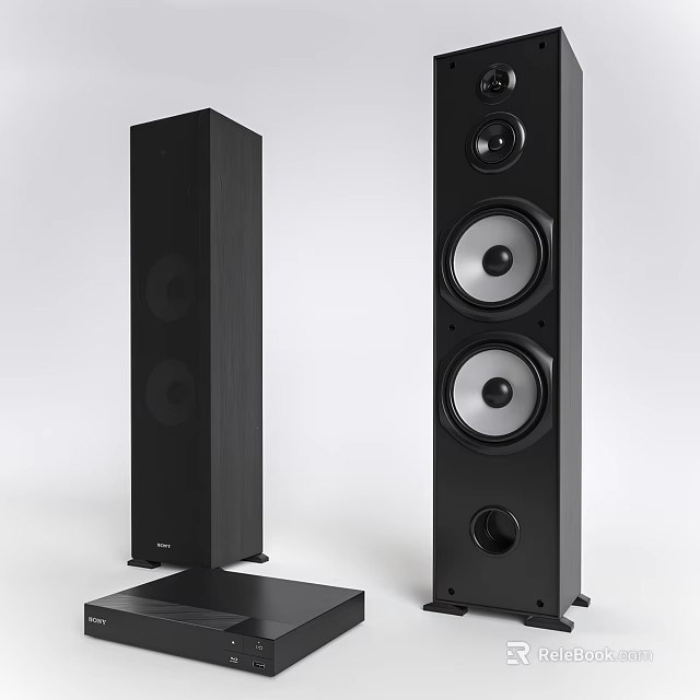 Modern Black Tower Speakers With Subwoofer For Home Audio Sound System 3d model 