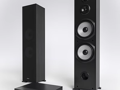 Modern Black Tower Speakers With Subwoofer For Home Audio Sound System 3d model