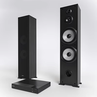 Modern Black Tower Speakers With Subwoofer For Home Audio Sound System 3d model