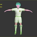 Young Boy In White Sports Uniform With Yellow Logo Standing Arms Outstretched On Gray Background
