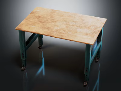 Practical Industrial Style Table With Wooden Texture Top And Green Metal Legs 3d model