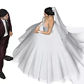 Bride And Groom Standing Face Each Other In Elegant Wedding Dress And Suit With Veil