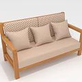 Multi-seat Sofa Wooden Frame Beige Cushion with Polka Dot Backrest and Three Pillows