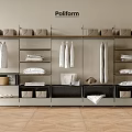 Modern Poliform Shelving Unit With Hanging Clothes Folded Linens And Storage Baskets