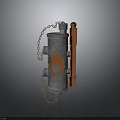 Military Weapon With Flame Logo Metal Body Chain And Orange Handle Design