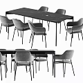 Modern Dining Table Set With Black Table Top And Gray Upholstered Chairs 3d model