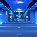 China Sichuan International Meat Industry Service Center Modern Interior with Blue Lighting and Figures