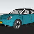 Modern Blue And White Electric Car With Round Front Face And Two Tone Roof