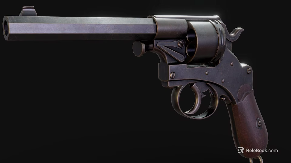 Vintage Revolver With Metal Barrel Wooden Grip And Detailed Design On Black Background 3d model 