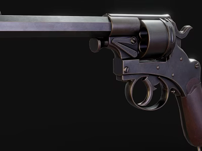 Vintage Revolver With Metal Barrel Wooden Grip And Detailed Design On Black Background 3d model