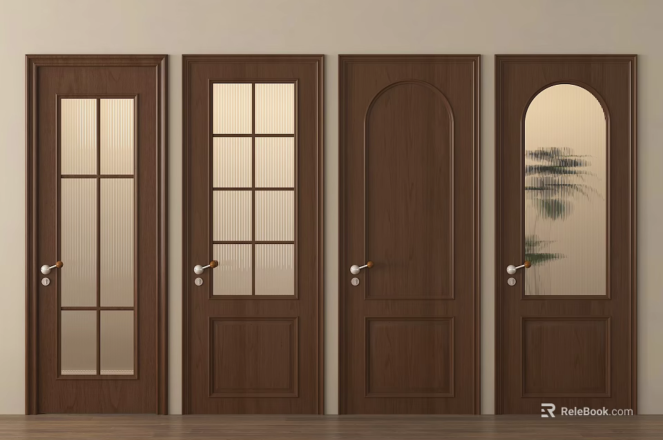 Wooden Hinged Doors Featuring Various Interior Designs Glass Panels And Solid Wood Panels 3d model 