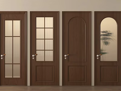 Wooden Hinged Doors Featuring Various Interior Designs Glass Panels And Solid Wood Panels 3d model