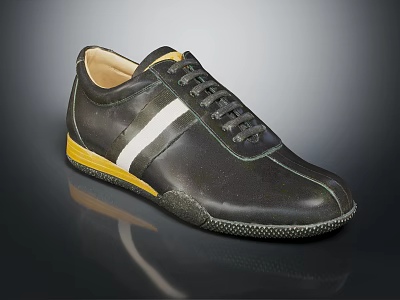 Black Leather Casual Shoes With White Stripes Yellow Sole And Classic Design 3d model