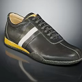 Black Leather Casual Shoes With White Stripes Yellow Sole And Classic Design
