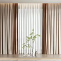 Modern Curtain Interior Design With Sheer Layers Neutral Tones And Green Plant Decor