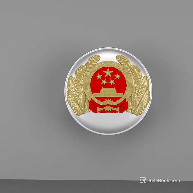 Chinese National Emblem With Red Background Golden Five Pointed Stars And Wheat Ears 3d model 