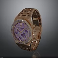 Elegant Luxury Rose Gold Watch Featuring Purple Dial And Diamond Inlaid Strap