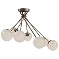Modern Chandelier With White Globe Shades And Sleek Metallic Arms Design