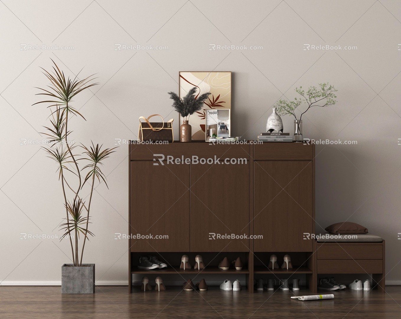 Modern Entrance Shoe Cabinet Wood Low Cabinet 3d model