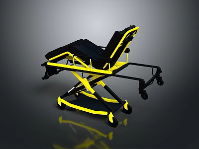 Black And Yellow Mobile Medical Stretcher With Wheels And Adjustable Structure 3d model