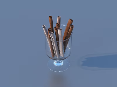 Natural Cinnamon Sticks In Transparent Glass Cup For Daily Use 3d model