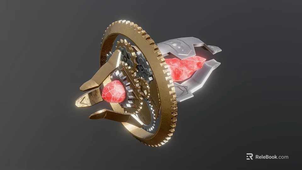 Futuristic Weapon Design Featuring Golden Gear Red Core And Silver Metal Components 3d model 