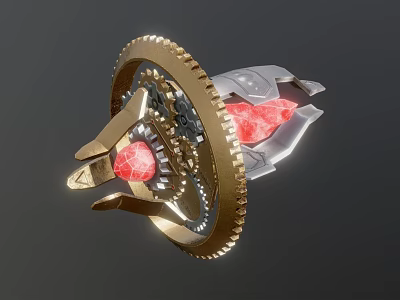 Futuristic Weapon Design Featuring Golden Gear Red Core And Silver Metal Components 3d model