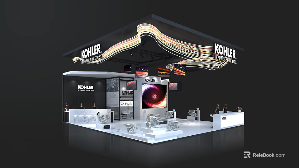 KOHLER Exhibition Booth With Modern Curved Lighting And Bathroom Product Displays 3d model 