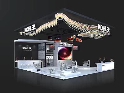 KOHLER Exhibition Booth With Modern Curved Lighting And Bathroom Product Displays 3d model