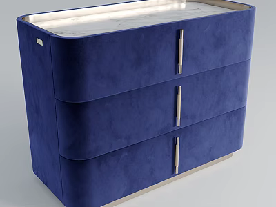 Blue Modern Chest of Drawers with Velvet Finish Marble Top and Metal Handles 3d model