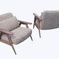 Modern Light Gray Upholstered Dining Chairs with Walnut Wooden Armrests and Sleek Legs