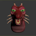 Fierce Red Dragon Head With Green Eyes Yellow Teeth Horns And Spiked Fins