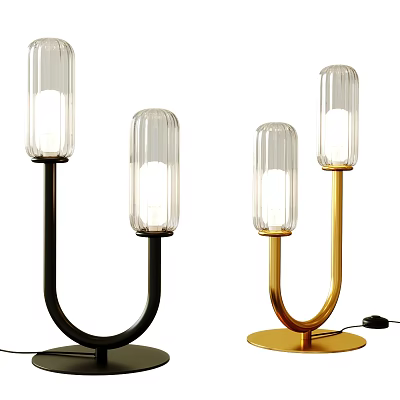 Modern Minimalist Table Lamps With Black And Gold Bases And Transparent Glass Shades 3d model