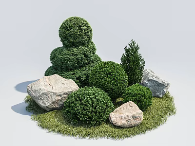Courtyard green plant landscape sketch stone shrub ball green plant pile landscape tree 3d model