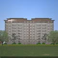 Modern Mid Rise Residential Building With Lawn Trees Balconies And Uniform Windows