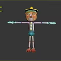 Playful Cartoon Doll With Yellow Hat Orange Face Blue Overalls White Gloves And Red Shoes