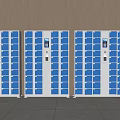Three Blue And White Electronic Lockers With Digital Control And Storage Compartments 3d model