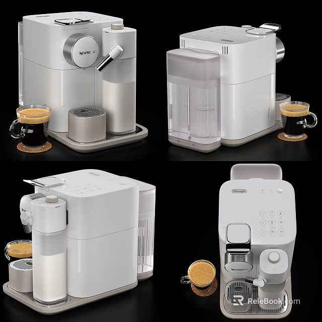 Stylish Modern White Kitchen Appliances Featuring Coffee Maker And Compact Design 3d model 