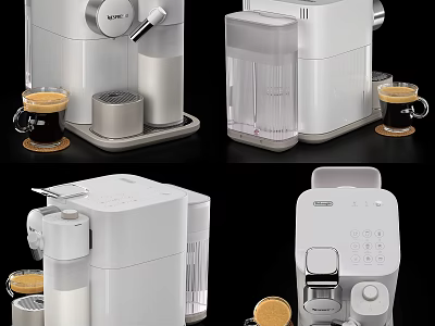 Stylish Modern White Kitchen Appliances Featuring Coffee Maker And Compact Design 3d model