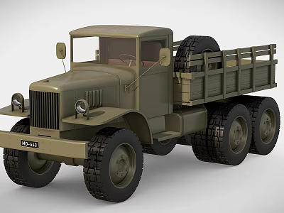 Olive Green Vintage Military Truck With Large Tires And Open Cargo Bed 3d model