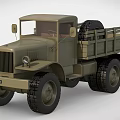 Olive Green Vintage Military Truck With Large Tires And Open Cargo Bed