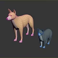 Game Movie Character 3D Light Brown Dog and Gray Cat Standing on Reflective Dark Background