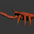 Orange Crab Figurine With Large Claws And Segmented Legs On Dark Surface