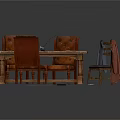 Vintage Building Interior With Wooden Dining Table Brown Leather Chairs Coat Papers And Quill Pen