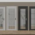 Interior Hinged Doors With White Black Frames And Decorative Glass Panels 3d model