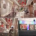 Elegant Modern Bridal Shop Interior With Wedding Dress Displays Marble Decor And Red Floral Decorations