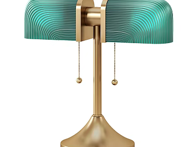 Modern Table Lamp with Teal Striped Lampshade Gold Base and Chain Decorations 3d model