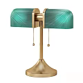 Modern Table Lamp with Teal Striped Lampshade Gold Base and Chain Decorations