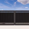 Black Double Gate With Vertical Slats Against Blue Sky And Clouds 3d model