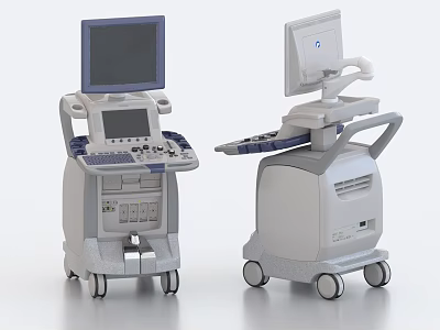 Modern Medical Diagnostic Equipment With Wheeled Cart Monitor And Control Panel 3d model